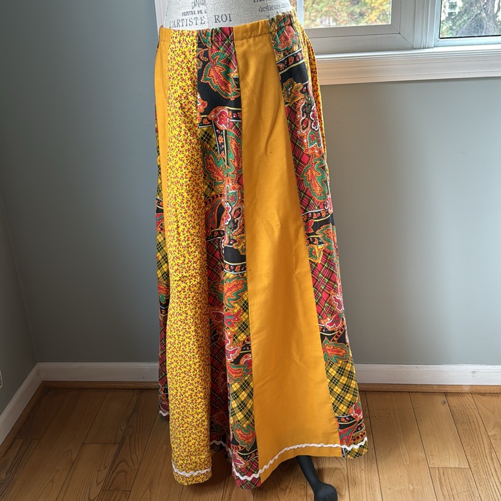 Vintage Carefree Fashions quilted patchwork‎ maxi full prairie style skirt Large